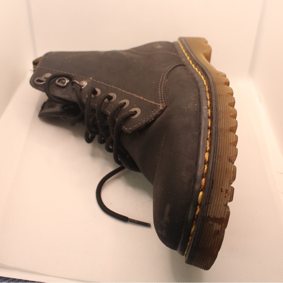 Womens Dr. Martens Black Leather Boots with Yellow Stitching - Picture 6 of 8